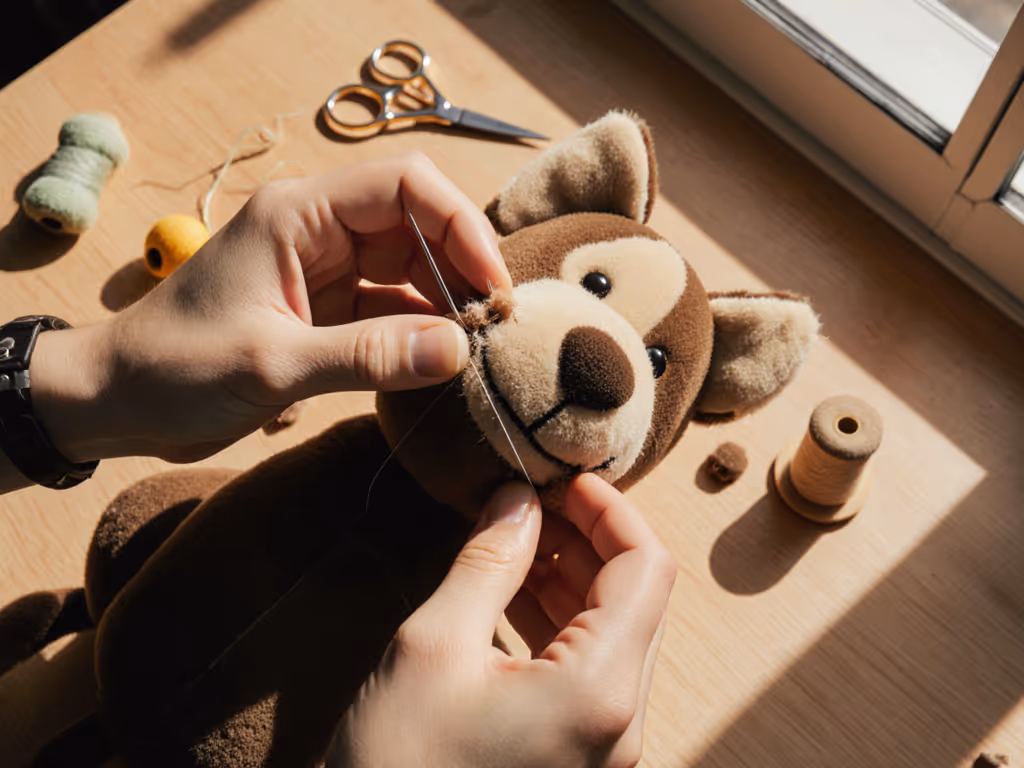 repairing_dog_toy_with_needle_and_thread